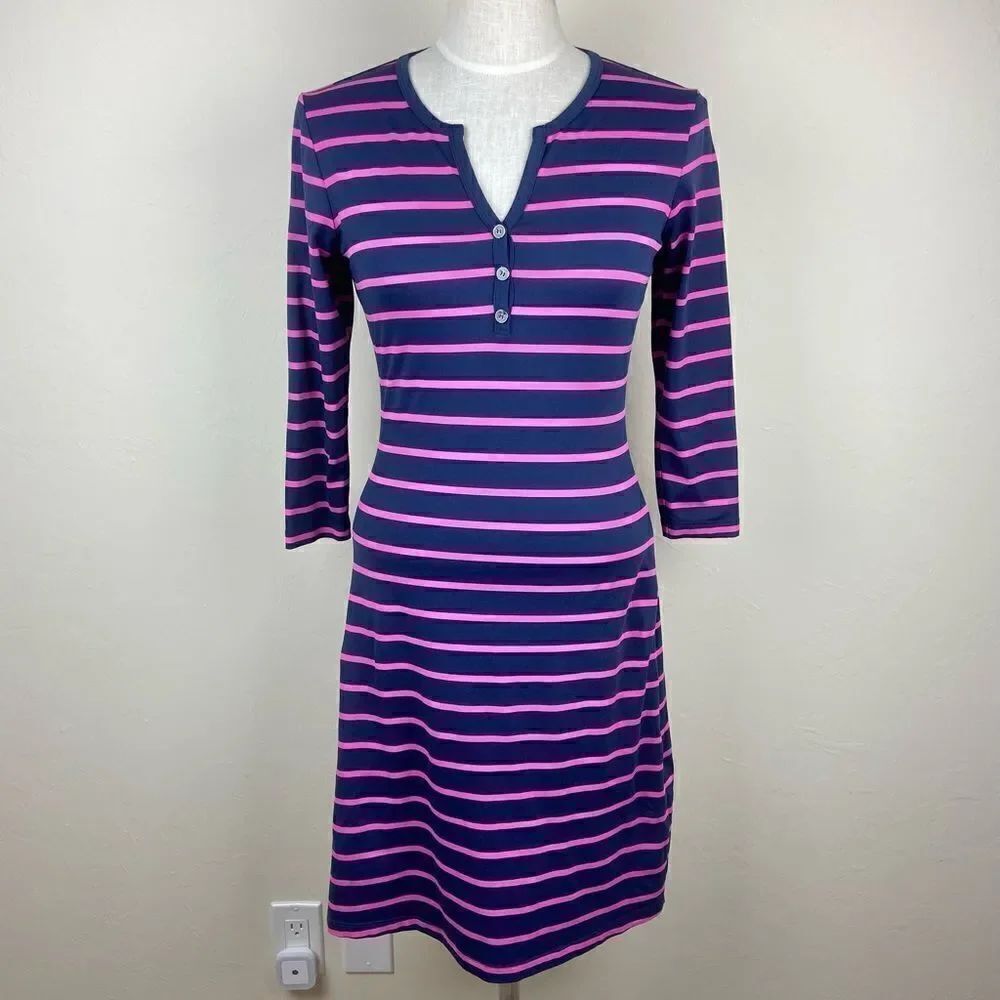 J. McLaughlin Lynn Henley Striped Dress - Navy & Purple
